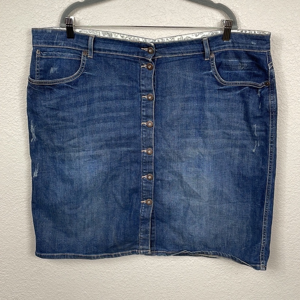 Marks & Spencer Denim Button Front Pencil Skirt Blue Jean Sz 22